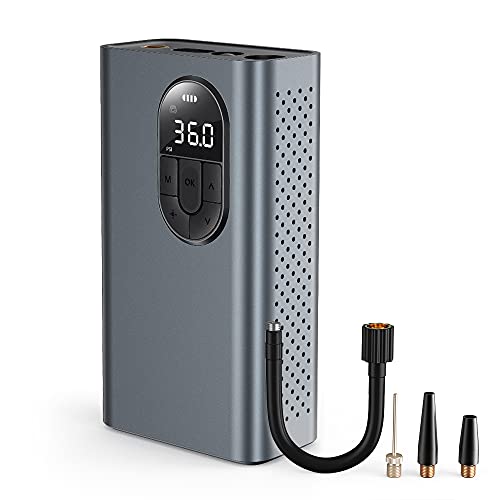 Baseus Tire Inflator Portable Air Compressor, Electric Cordless 120PSI Handheld 2400mAh Rechargeable Pump with Pressure Gauge Wireless Digital LED Light Smart Display for Car/Bike/Bicycles/Balls Grey