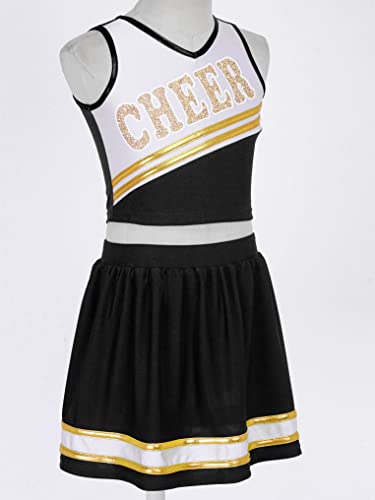 Oyolan Kids Girls 2 Piece Cheer Leader Uniform Outfits Cheerleading Halloween Costume Tank Top With Pleated Skirt Black 8 Years #TOP3