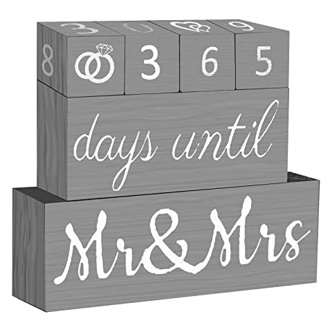 Set of 6 Wedding Countdown Calendar Block Wooden Engagement Gifts for Christmas Gifts Couples Rustic Bridal Shower Gift Wood Bachelorette Gifts for Bride Engagement Party Marriage Decor (Gray) Cover