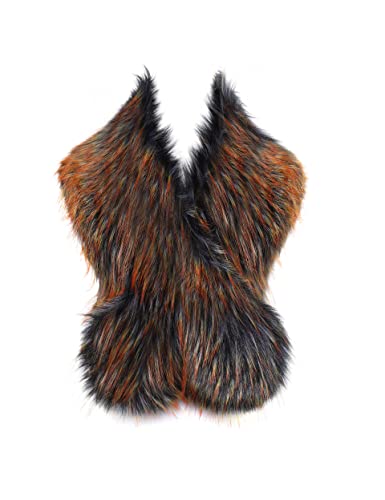 BABEYOND Womens Faux Fur Collar Shawl Faux Fur Scarf Wrap Evening Cape for Winter Womens Coat (Black Gold)