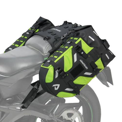 ARMORAIN オートバイ用サドルバッグ 防水 40L ラックレス・ラゲッジシステム ベース取り外し可能 2026年新デザイン アドベンチャー・ライディングギア用 (20L×2) (Green)