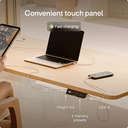 Image of Desktronic HomePro Standing Desk 60x30 - Made in Europe, Ergonomic Sit Stand Home Office Desk, Electric Height Adjustable, Dual Motor, USB & USB-C Charging, Wobble-Free, Touchscreen, 3 Memory Presets