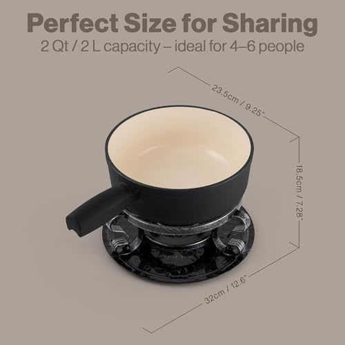Image of Swissmar Lugano Cast Iron Cheese Fondue Set, 9-Piece, 2 QT / 2 L - Ideal for Melting Cheese, Chocolates, Caramel, & More - Perfect for Kitchen Collection & Gift Giving - Matte Black