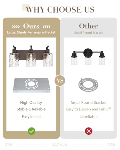 Image of Bathroom Vanity Light Fixtures Over Mirror 3-Light Hammered Glass Wall Mounted Modern Oil Rubbed Bronze - VL01ORBH-3