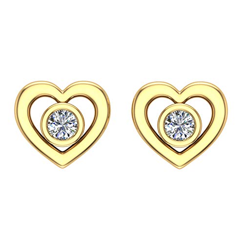 Love Heart Earrings for Girls-Women Real Diamond Studs Gift Box Authenticity Cards 10K Solid Gold 0.1 ct Glitz Design3