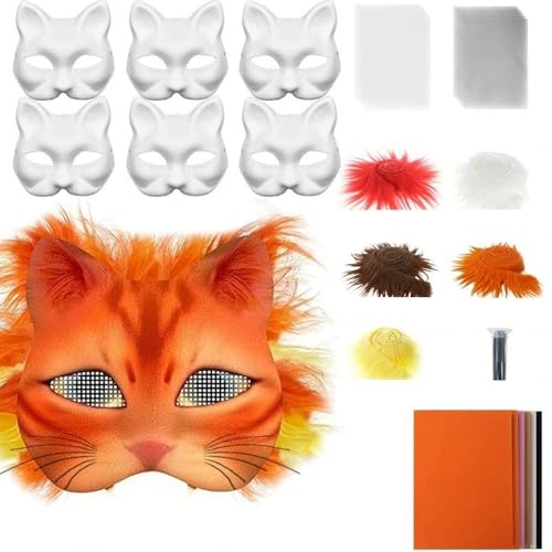 Masques Therian pour chat, renard, masque à fourrure à peindre, kit de 45 pièces de masque Thérian avec feuille de tissu en feutre doux, déguisement pour...