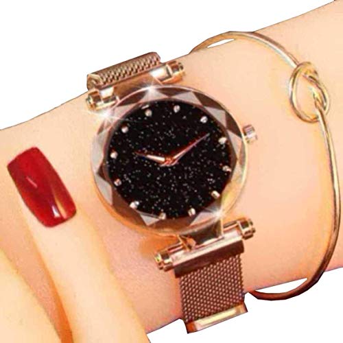 Image of Acnos Premium Black Round Diamond Dial with Generation Rosegold Magnet Belt Analogue Watch for Women Pack of - 1 (DM-ROSEGOLD03)