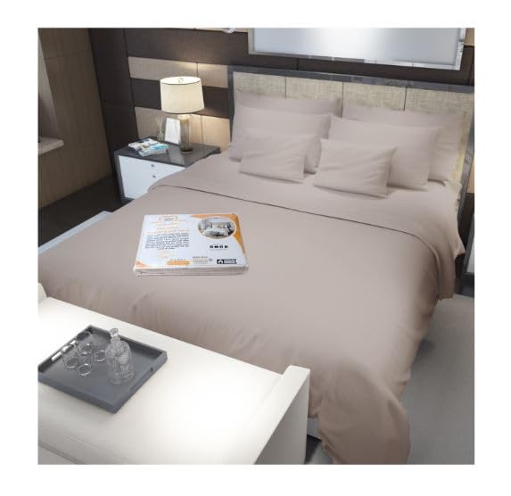 100% Cotton Fitted Sheet 400 Thread count Includes 1 Fitted bed Sheet 140x200 cm With 2 Pillowcases 100% Natural Long Staple Cotton Sateen Weave fits up to 40cm (Beige, Double)