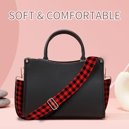Image of Purse Strap Replacement Crossbody, 3.8cm Wide Shoulder Strap Adjustable Replacement Belt Gold Buckle, Handbag Crossbody Bag Strap Black Red Plaid