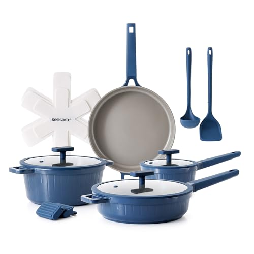 Image of SENSARTE Ceramic Cookware Set Non-toxic 14 Pcs, Nonstick Pots and Pans Set, Dishwasher Safe Induction Cookware, Healthy Kitchen Cooking Set, PFOA/PFAS/PTFE Free