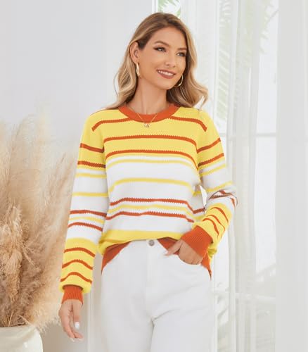 Image of ANCAPELION Women's Christmas Sweater Pullover Vintage Color Block Chunky Knit Sweater Tops