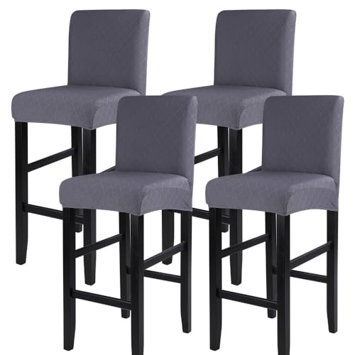 Image of SearchI Jacquard Bar Stool Covers Set of 4, Stretch Washable Barstool Seat Covers, Counter Height Chair Covers for Kitchen Dining Room Cafe (Check Jacquard Grey)