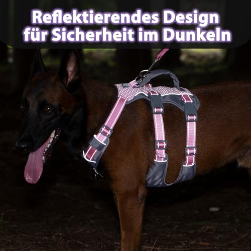 Huntboo Sicherheitsgeschirr Hund Ausbruchsicher, Panikgeschirr für Hunde, Reflektierendes Geschirr Hund mit Griff, Verstellbare Hundegeschirr für kleine, mittelgroße und große Hunde (Lavendel Lila,M)