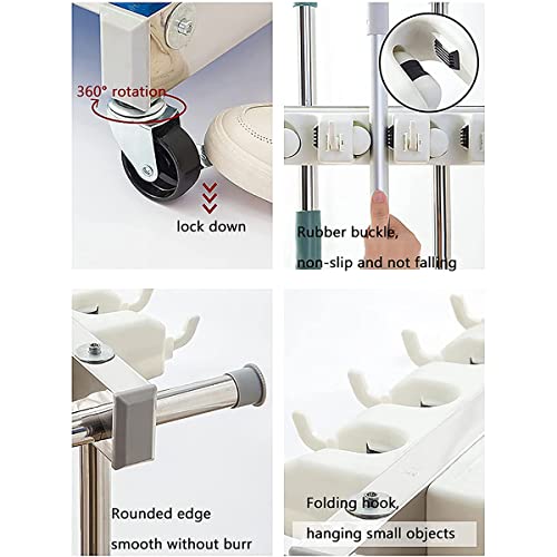 Support utilitaire pour balais et serpillères avec chariot de rangement