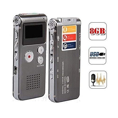 Wiiguda@ Dictaphone enregistreur vocal numérique, enregistreur rechargeable portable et enregistrement activé par la voix avec microphone, enregistreur multifonctionnel, (8GB, MP3, USB).