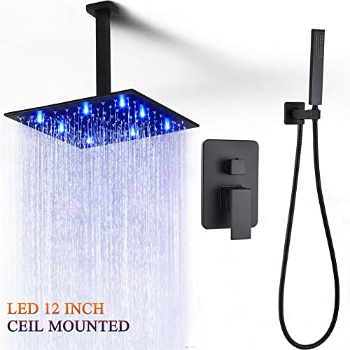 Ensemble de douche LED en noir mat avec pomme de douche de plafond - 6