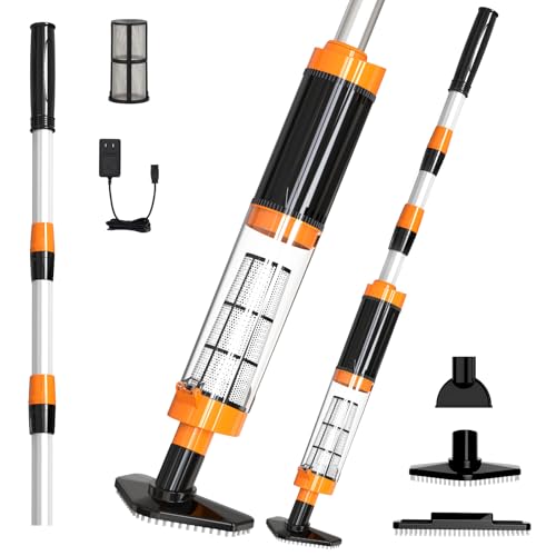 PoolyPoly Aspirador de Piscina a Bateria, 3 en 1 Limpiafondos para Piscina Inalámbrica con Mango Telescópico, Aspiradora Manual para SPA, Piscina Pequeñas, 90 Minutos Limpieza, Naranja