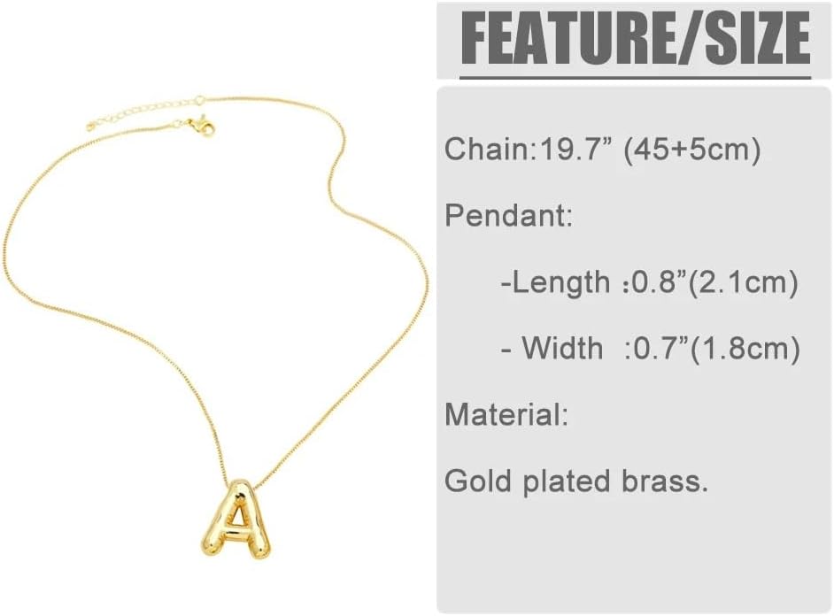 14k Yellow Gold Bubble Letter Necklace For Women And Men - Bubble Letter Initial Necklace J Necklace M Necklace Bubble Necklace Balloon Alphabet Jewelry Charm Pendant For Mens And Women
