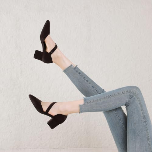 Image of RIBONGZ Kitten Heels for Women Closed Toe Comfortable Low Heels Pointed Toe Sexy Slip on Pumps Bridal Party Dressy Shoes