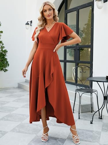 Image of Long Black Formal Dresses for Women Gowns Evening Party Cocktail Dress,Split Elegant V Neck Wrap Ruffle Wedding Guest Dresses