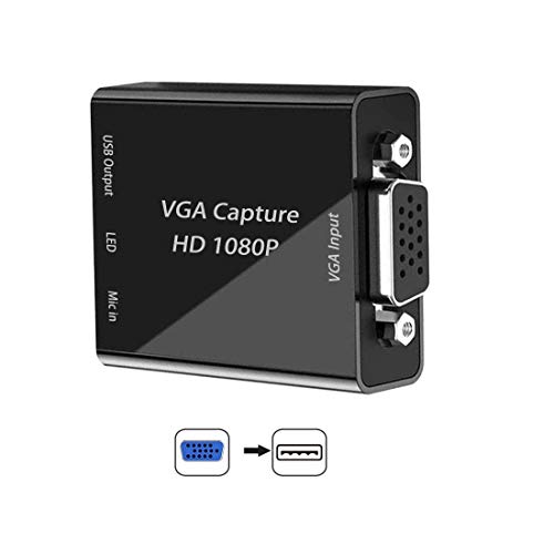 VGA Capture Card for Streaming, VGA to USB Video Capture Device 1080P Video Recorder for Streaming, Live Broadcasting, Teaching, Video Conference, Compatible with Windows Linux Mac OS