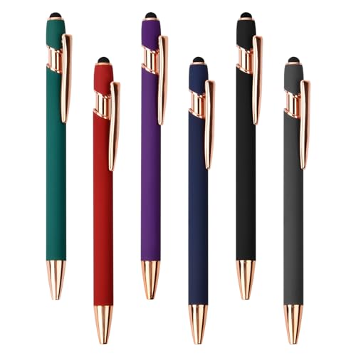 6 Pièces Stylo Bille, Stylus Pen Stylet, 2 en 1 Stylos à Bille Rechargeables, Stylet Tactile Universel en Caoutchouc pour Maison, École, Bureau, Voyages