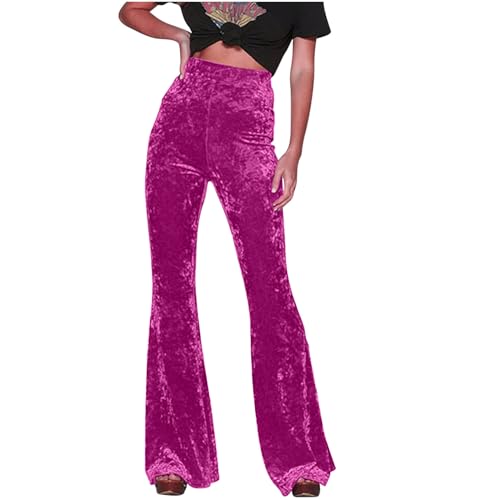 Women Velvet Flare Palazzo Pants Elegant Silky Stretch Slim Bodycon Bell Bottom Trousers Comfy Soft 70s Bootcut Pants