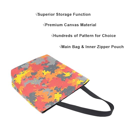 Extra Large Shoulder Tote Bag for Beach Travel Weekender Gym Bright Red Yellow Gray Camouflage Pattern Reusable Grocery Canvas Shopping Bag4
