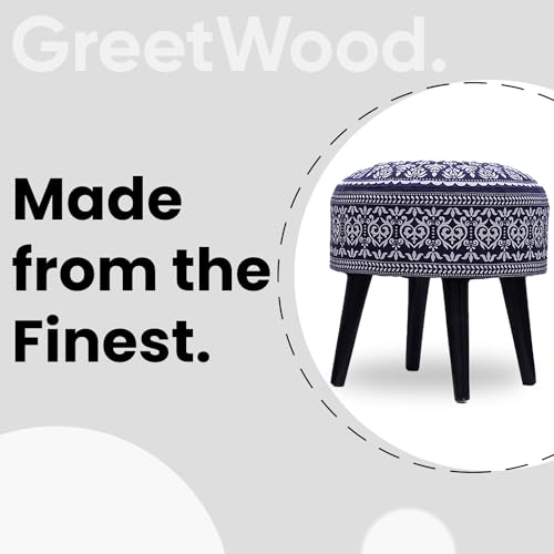 Image of Stool Ottoman Pouffes for Living Room, Kitchen, Home, Office Furniture with Soft Cotton Cushion Mudda Footrest Stool for Chair Sofa Bed Dressing Decor, Manadla Blue (17 Inch Pack of 1)