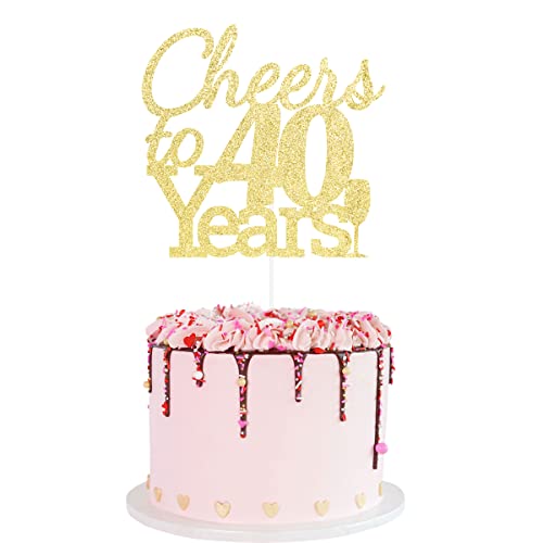 Gexolenu Cheers To 40, 1 Pcs Gold Glitter Double-Sided Happy Cheers 40Th Cake Topper, Cheers 40 Birthday Party Supplies, Cheers 40 Decorations For Cake, Cheers 40 Party Decorations #TOP26