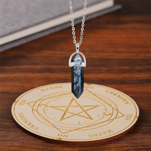 KSJEHW Stern Pendel Brett Wünschelrute Wahrsagen Metaphysische Message Board Holz Brett mit Kristall Wünschelrute Pendel Halskette Hexerei Wicca Altar Supplie Kit