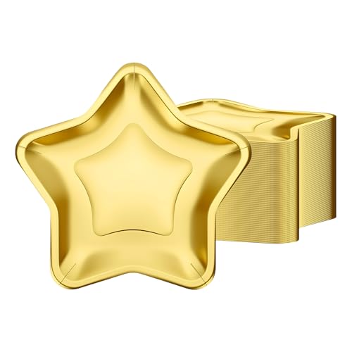 ITTEBISS 36PCS Star Plates 9.45 Star Shaped Gold Paper Plates Disposable Dinner Dessert Plates for Graduation Independence Day Wedding Baby Shower Birthday Party Supplies
