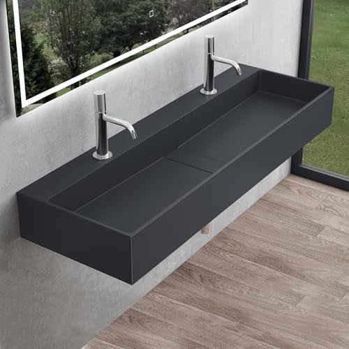 Mai & Mai lavabo sobre encimera 120x40x14cm lavabo suspendido antracita mate con 2 orificios para grifería Col6028