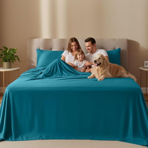 Image of Utopia Bedding Full Size Sheet Set - 4 Piece Bed Sheets, Soft and Breathable Microfiber, Includes 1 Fitted Sheet, 1 Flat Sheet and 2 Pillowcases - Oeko Tex (Denim Blue)
