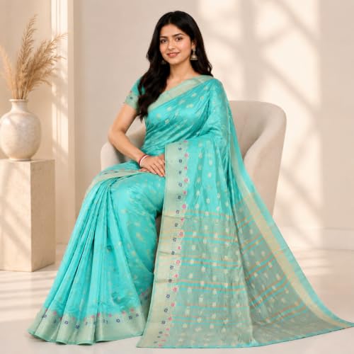 Image of Sarees for Women Wear Organza Silk Banarasi Sari Kanjivaram Soft Pure Paithani Wedding Original Kanchipuram Pattu Sadi with Blouse Piece 2026 (Gulab)