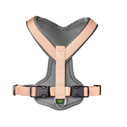 Hunter Hundegeschirr NEOPREN, Farbe: pfirsich/grau, strapazierfähiges Nylon, mit weichem Neopren gepolstert, reflektierendes 3M Scotchlite Reflective Material, pflegeleicht, komfortabel, Größe: M/1