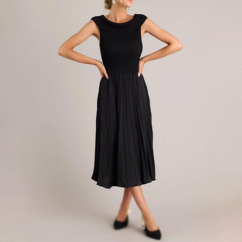 JSEIAJB Tube Top High-Waisted Pleated Skirt Set Sleeveless Bodycon Knit Versatile Set Chic Elegant Stretchy Outfit for Office Party(D,Medium)