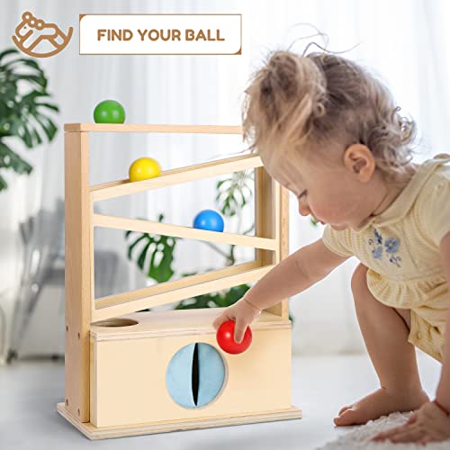 Woodtoe Montessori Ball Tracker, Wooden Ball Drop Toy for Toddlers