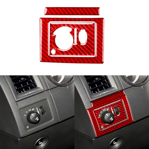 UOADA 3PCS Car Interior Car Headlight Switch Carbon Fiber Sticker Kit Compatible with Dodge Charger 2008 2009 2010 Decorative Accessories Red Style B.