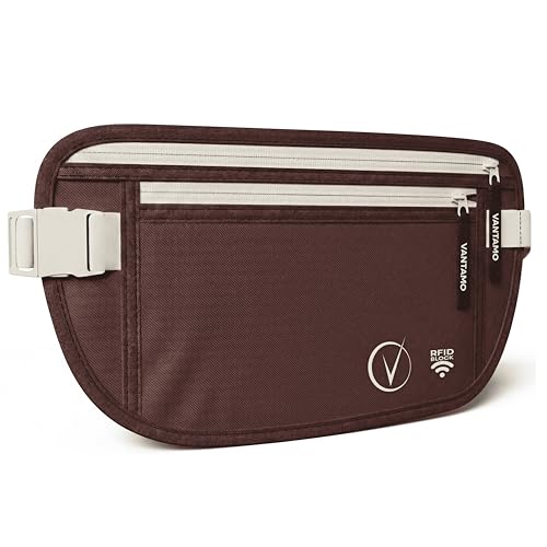 Image of Vantamo Money Belt with RFID For Men & Women, Hidden Passport Holder for Travel, 2 Compartment Travel Fanny Pack for Women Anti Theft