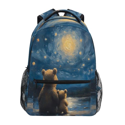 Funny Bear Sky Galaxy Backpack for School Boys Girls Adults Kids Bookbag Laptop Bag 15L