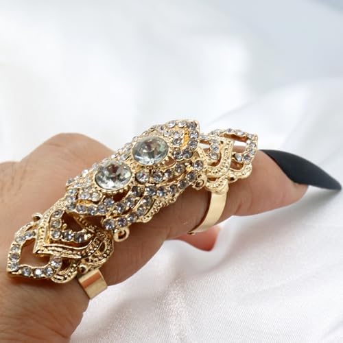 Women’s Statement Adjustable Ring, Gold-Tone Full-Crystal Jointed Ring, Fashionable Layered & Sparkling Jewelry for Bold Style