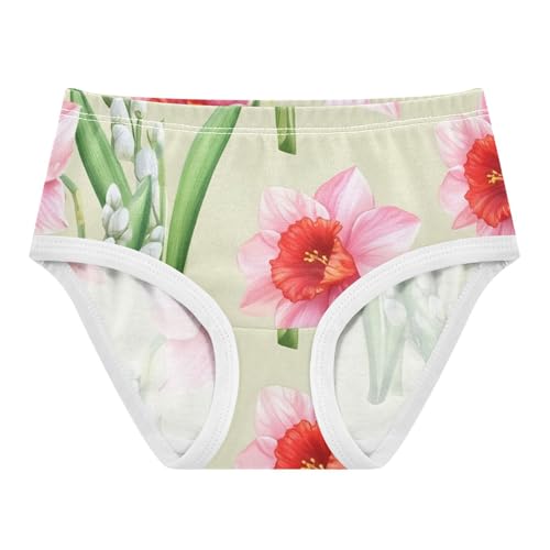 Cotton Girls Underwear Toddlers Watercolor Red Pink Daffodil Flowers Panties for Girl Stylish Briefs Girls Undies 2t