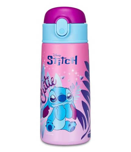Borraccia Termica Borraccia LILO & STITCH - per Bambini con Cannuccia 460 ML NO PBA- Asilo, Scuola Elementare - Acciaio...