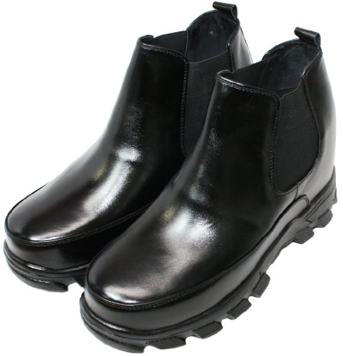 Calden Men's Invisible Height Increasing Elevator Shoes - Black Leather Slip-on Hiking-style Ankle Boots - 4.9 Inches Taller - K332011 - Size 10 D(M) US3