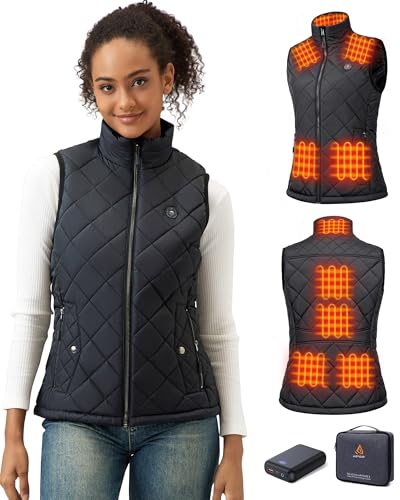 GOTOBI Womens Heating Vest with 16000 mAh 7.4 V Power Bank Heated Vest with 9 Heating Zones and 3 Adjustable Temperatures Heated Vest for Outdoor Activities Hiking Skiing black S