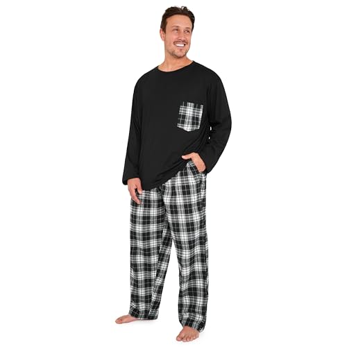 CityComfort Pijama Hombre Largo, Conjunto Pijama Hombre de 2 Piezas, Ropa Invierno Hombre y Adolescente - Regalos Hombres (Negro, S)