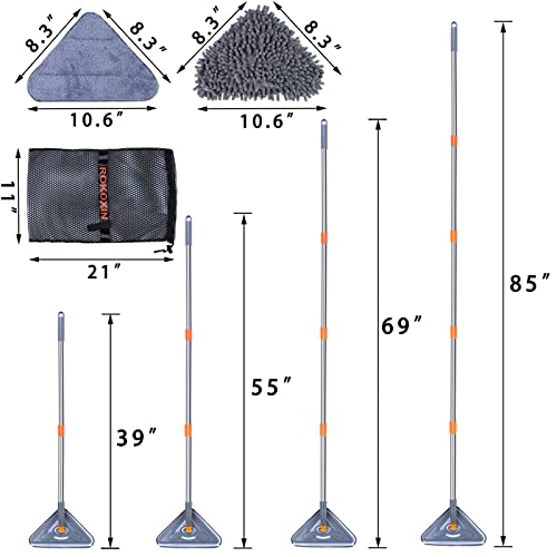 85-Inch Wall Cleaner Mop with Extension Pole and Replacement Microfiber Pads