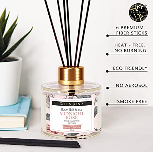 Image of Soul & Scents Midnight Rose Reed Diffuser Set - 120ml with Free 6 Fiber Reed Sticks Each | Toxin Free & Stress Relief | Long Lasting | Smoke Less Room Freshener for Home, Bedroom & Office | Pack of 2