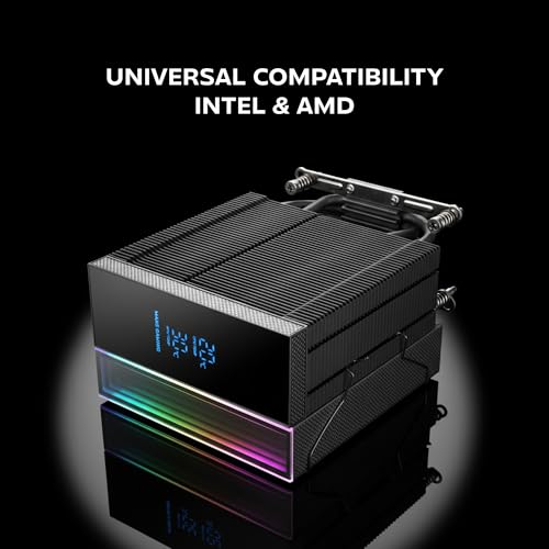 Mars Gaming MCPU-LCD, Disipateur CPU 300W TDP, 6x Heatpipes HCT, Ventilateur 120mm, Écran LCD, ARGB Dual Zone Infinity Mirror, Noyau de Cuivre Hyperbalancé, Compatibilité Intel et AMD, Noir